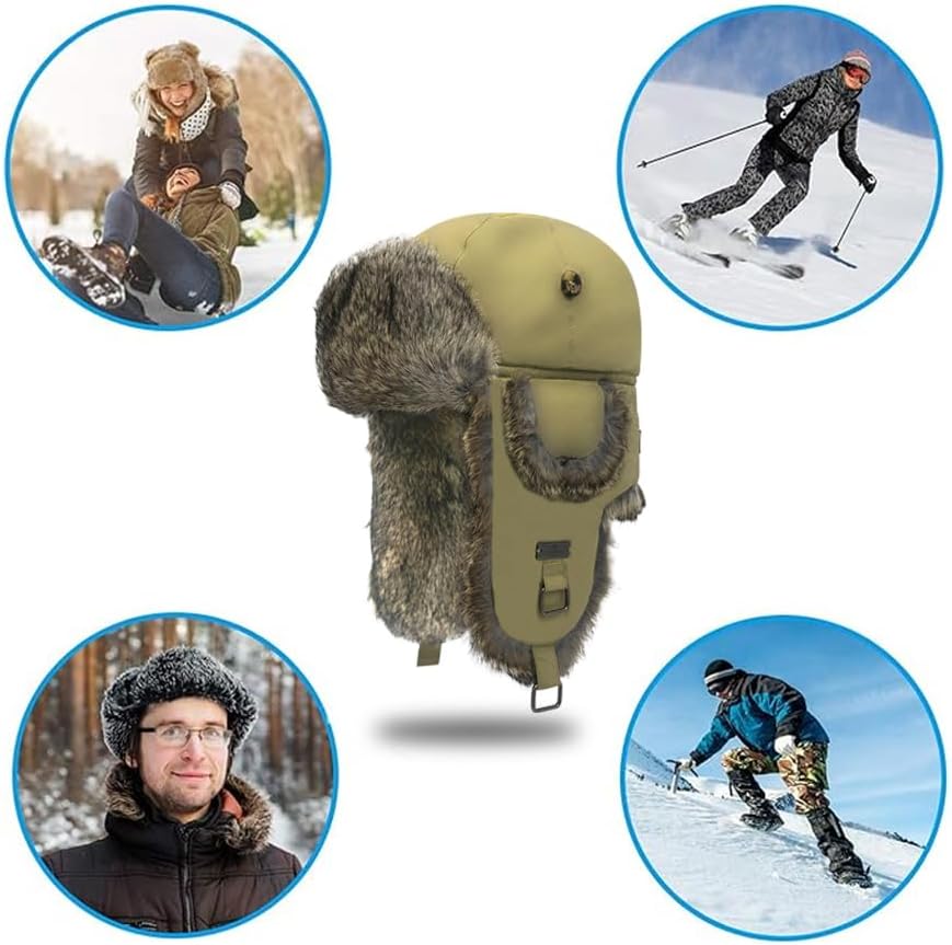 Fur Winter Trapper Hat,100% Rabbit Fur Aviator Ski Trapper Trooper Pilot Hat,Snow Eskimo Hat - Image 6