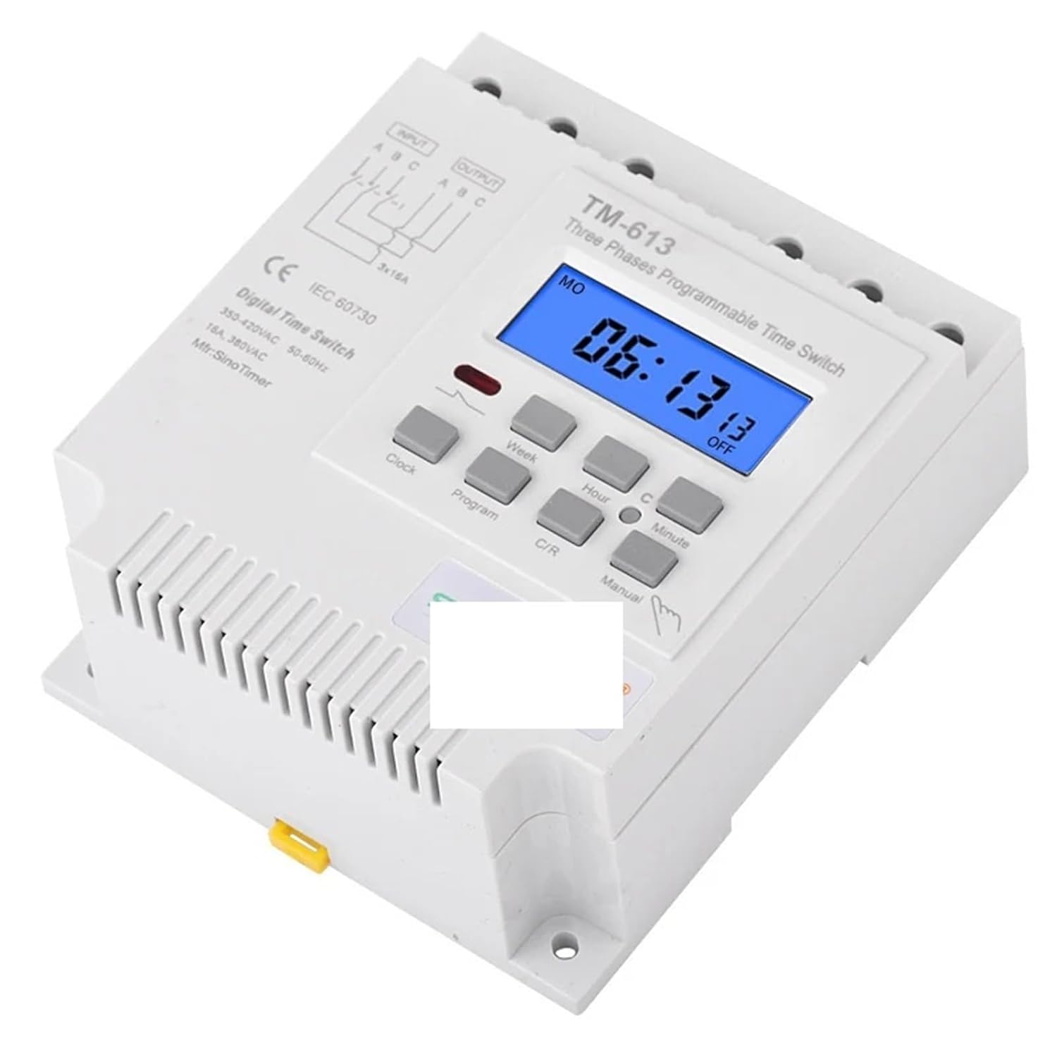 Three Phases 380V 415V 16A Timer Time Switch 7 Days Weekly Programmable Relay Manual ON/Off Low Power Purpose