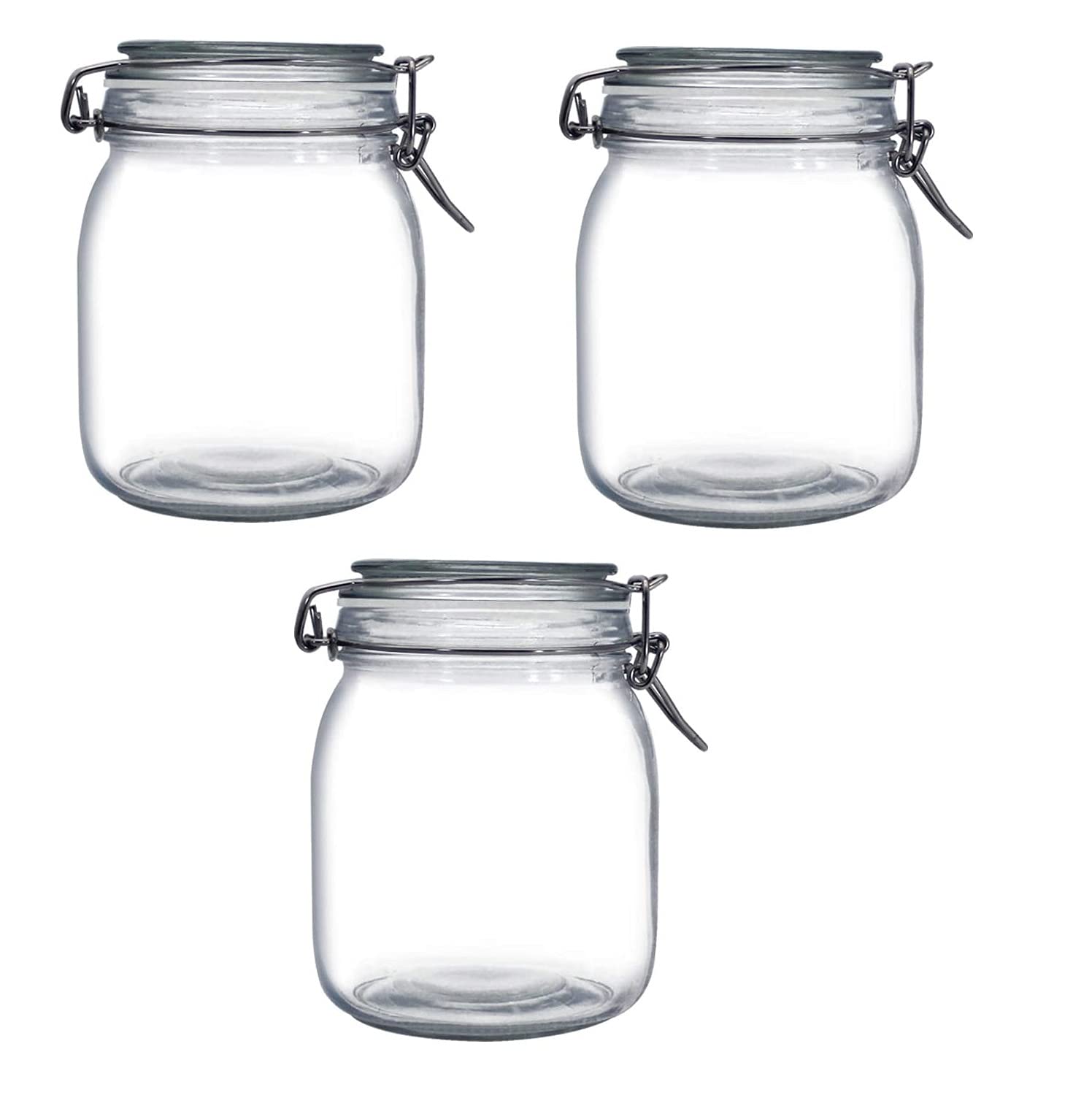 KITOOL1 Liter Clear Glass Jars With Airtight Lids and Leak Proof Rubber Gasket,Wide Mouth Storage Containers, Mason Jars With Hinged Lids For Kitchen Canisters. (round - 3)