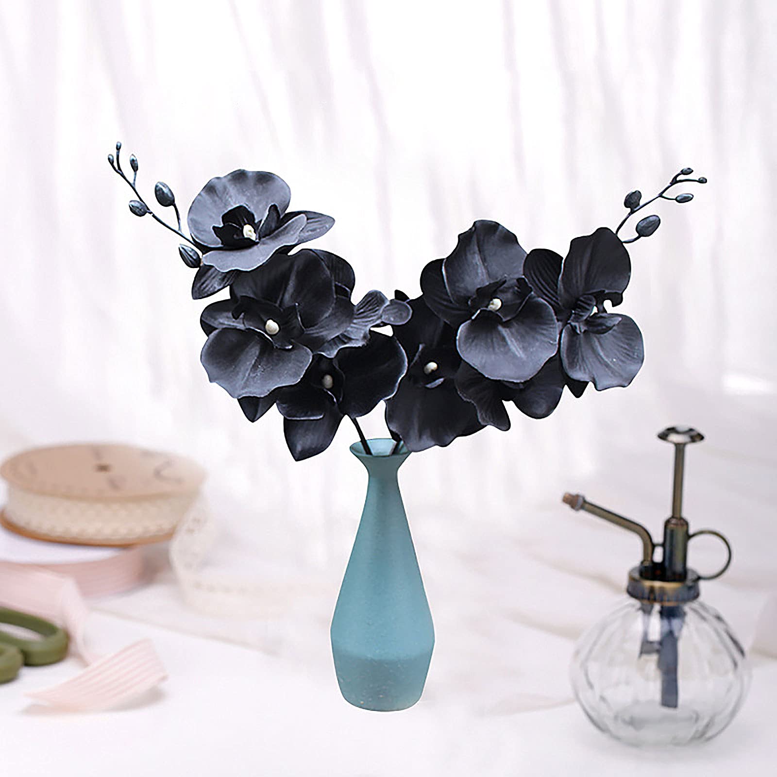 Lrnn 8pcs Black Artificial Orchids Stems Real Touch Simulation Phalaenopsis Faux Silk Flower Arrangement for Home Office Wedding Decoration