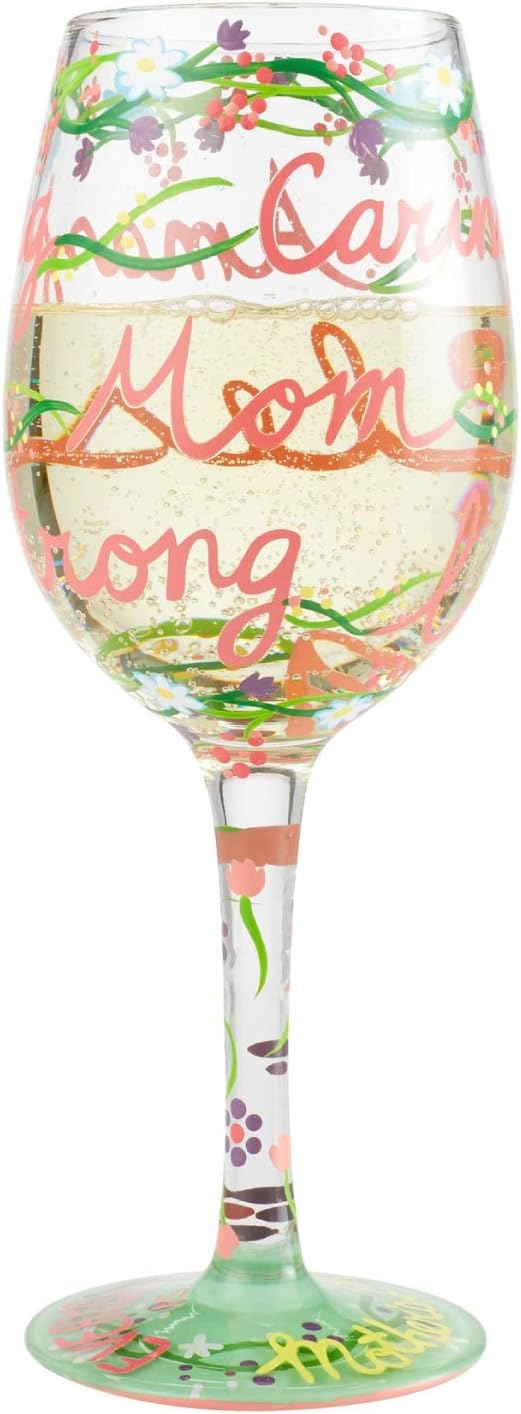 Enesco 6004525 Designs by Lolita Mom Everyday Hand-Painted Artisan Wine Glass, 15 Ounce, Multicolor