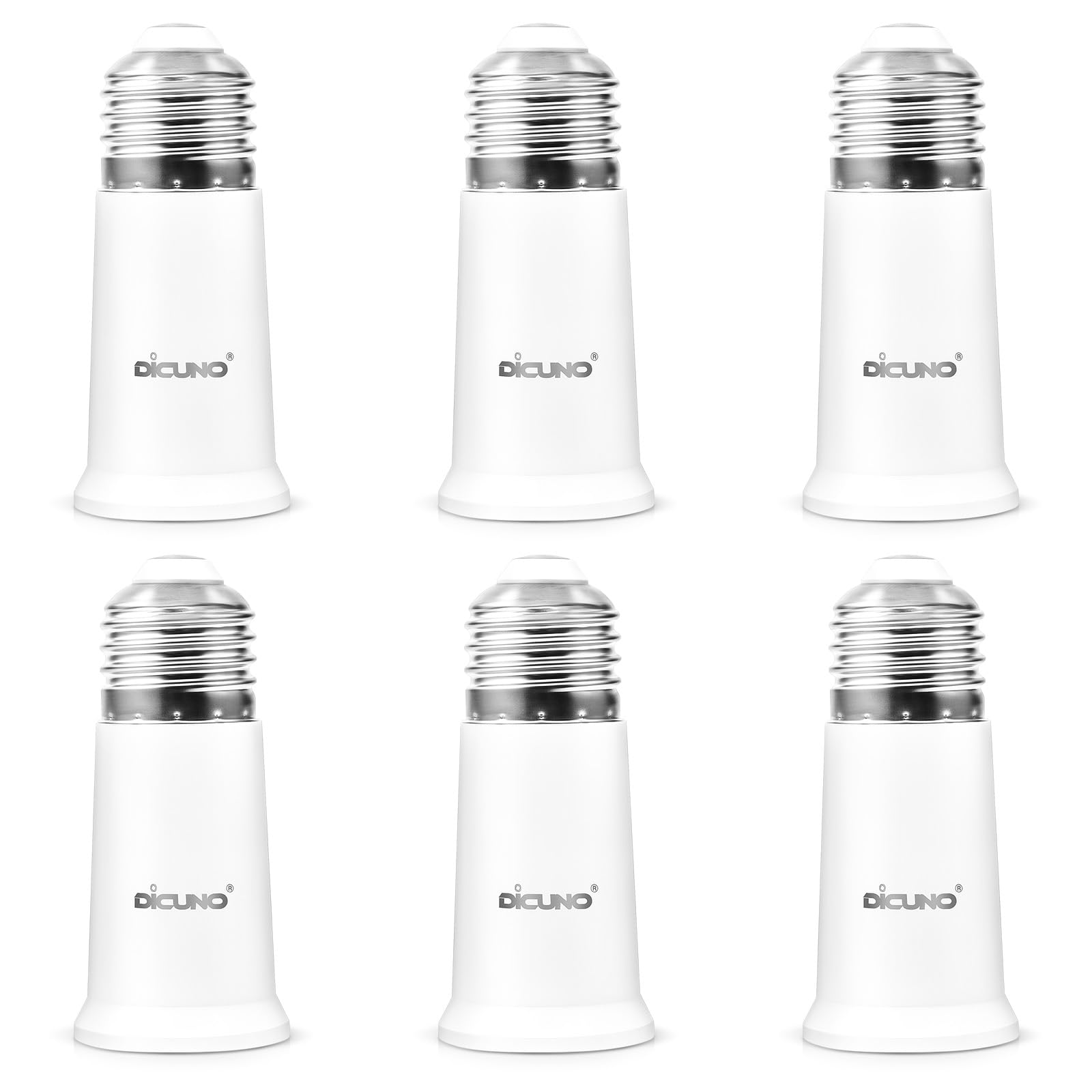 DiCUNO 6 Pack E26/E27 E26/E27 to E26/E27 Socket Extender 2" Medium Standard Screw Cap Max 200W