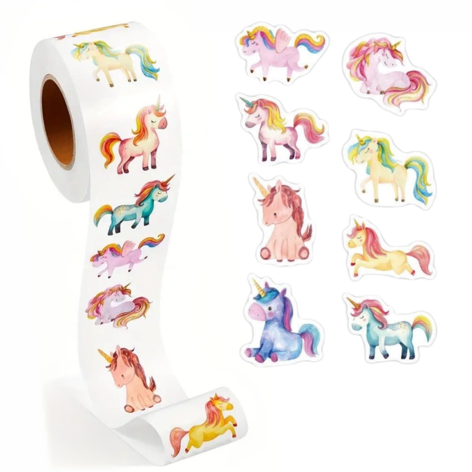 500Pcs Unicorn Stickers Roll,Cute Self-Adhesive Rainbow Unicorn Stickers,Waterproof Cartoon DIY Craft Labels,Cartoon Animal Decals for Reward Envelope Seal Letter Invitation Decoration,Party Supplies