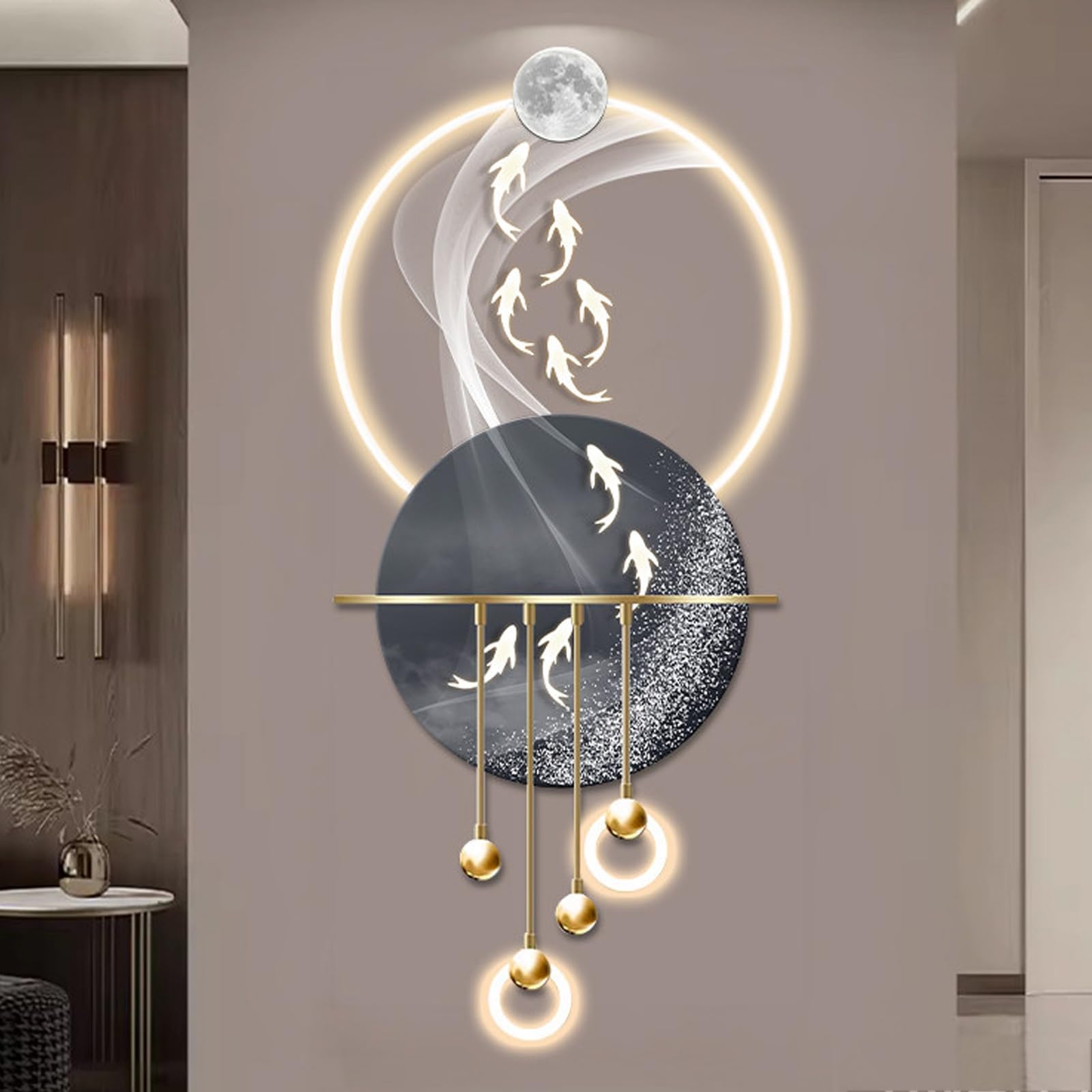 VOLDAX Cuadro de Pared con Luces, decoración de Pared con visión 3D, Obras de Arte para Colgar en el Dormitorio y la Sala de Estar(Black A,70 * 156cm/27.6 * 61.4in)