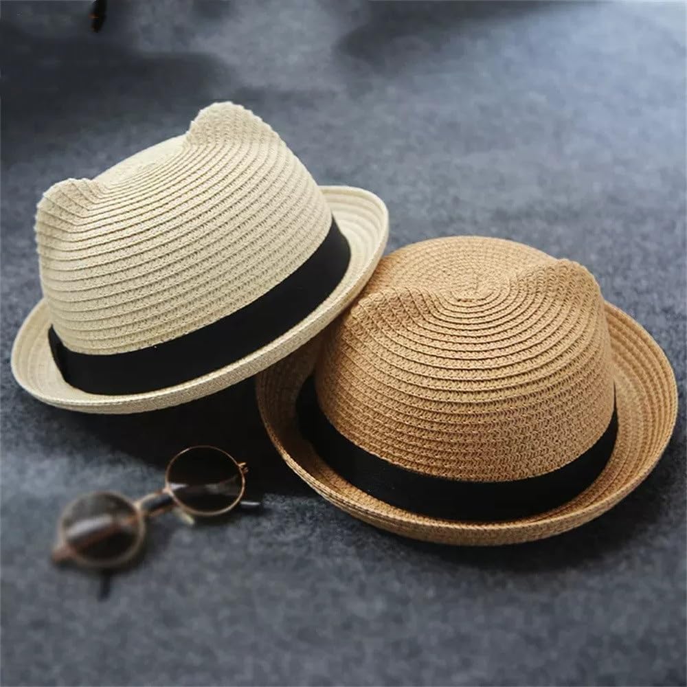 Cappello di Paglia Traspirante per Bambini Cappello da Sole for Ragazzo e Ragazza Cappello da Pescatore for Bambini Simpatico Cappello da Genitore-Figlio
