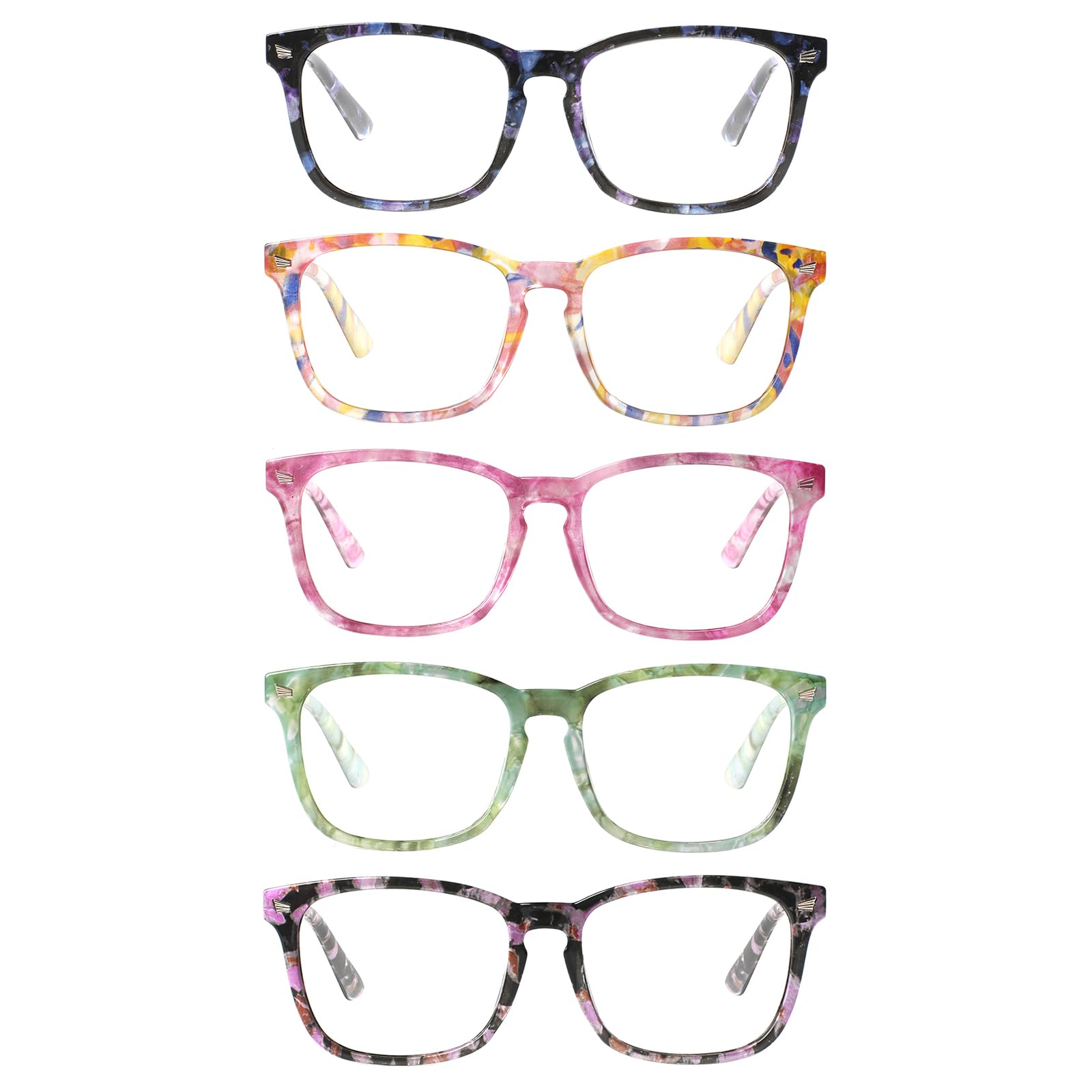 Henotin Blaulichtblockierende Lesebrille für Damen und Herren, Federscharnier, Computerleser, Anti-UV-Strahlen, quadratisch, Nerd-Brillen, 4 Stück