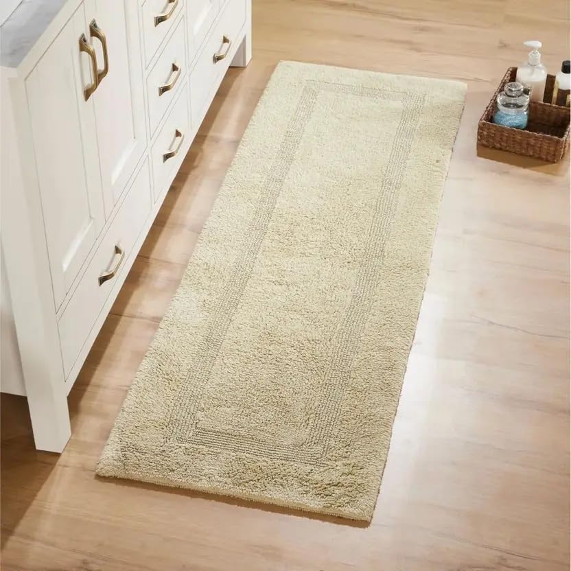 Rosslyn Soft Cotton Bath Runner Rug – Long Absorbent Mat for Bathroom Floor, 100% Plush Cotton, Non-Slip, Quick Dry (Beige)