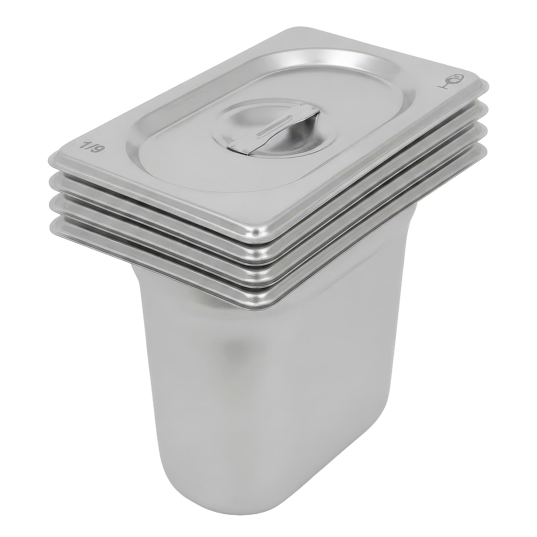 Argon Tableware 1L Gastronorm Containers with Lids 1/9 GN - 4 Pack | 1/9 GN Pans with Lids, Pack of 4, 150mm Deep, 1L Capacity, Stainless Steel, Dishwasher Safe, Catering & Food Storage