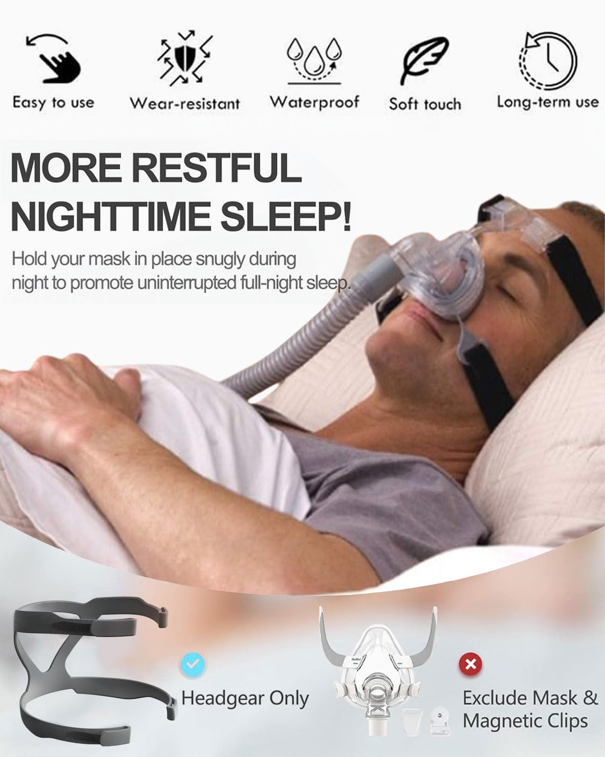 Beatmungsgeräte Maske,CPAP Zubehör, Universelle CPAP Maske Kopfband, Anschluss CPAP Kopfband für den meisten Nasal und Face Schlafapnoe Masken
