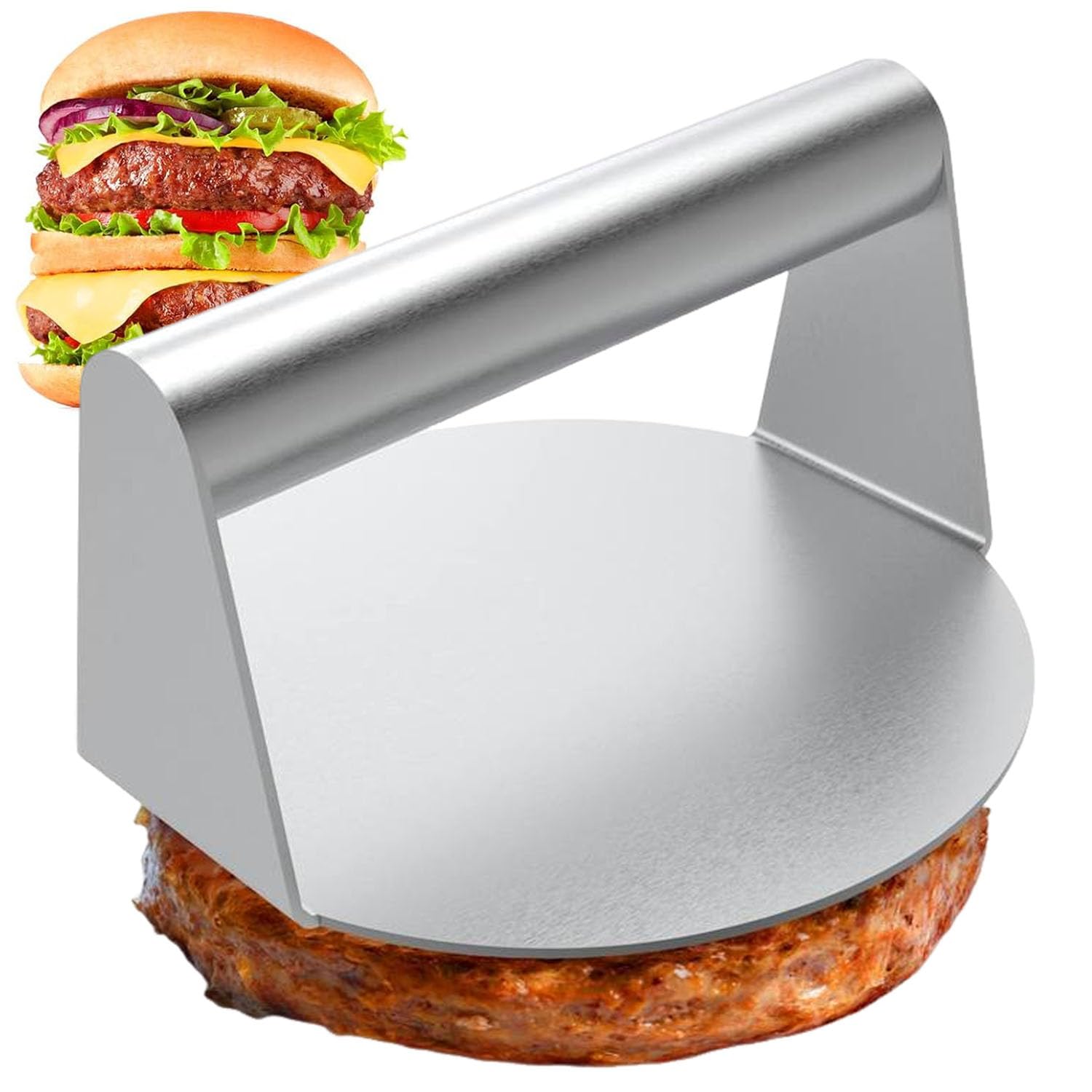 Pressa per Hamburger, 5,5 Pollici, Rotonda per Hamburger, in Acciaio Inox, Smash Burger Pattie Press, Hamburger Pressa Rotonda per Deliziosi Hamburger, Patties, BBQ