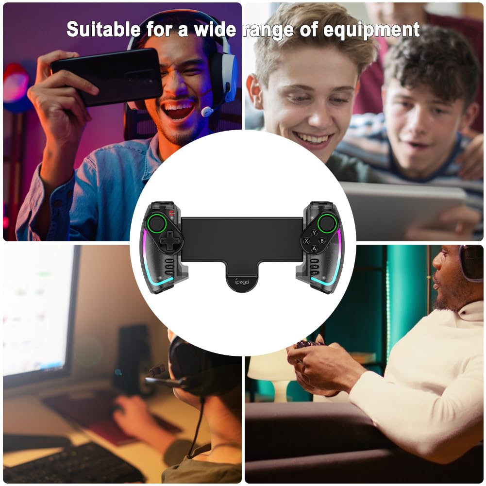 JUCHRZEY Controlador extensible con luz RGB Vibración lineal Controlador móvil BT inalámbrico Gamepad Controlador de juegos móvil para Switch para Android/iOS Tablet Teléfono inteligente PC