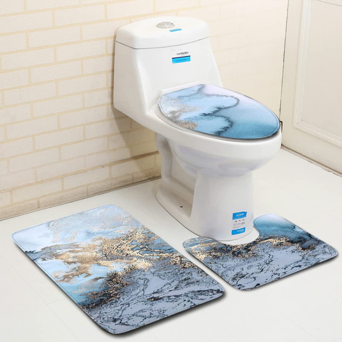 3 unids/Set adoquines mármol Antideslizante Absorbente de Agua Lavable a máquina Alfombra de baño Alfombra de Contorno Cubierta de Inodoro