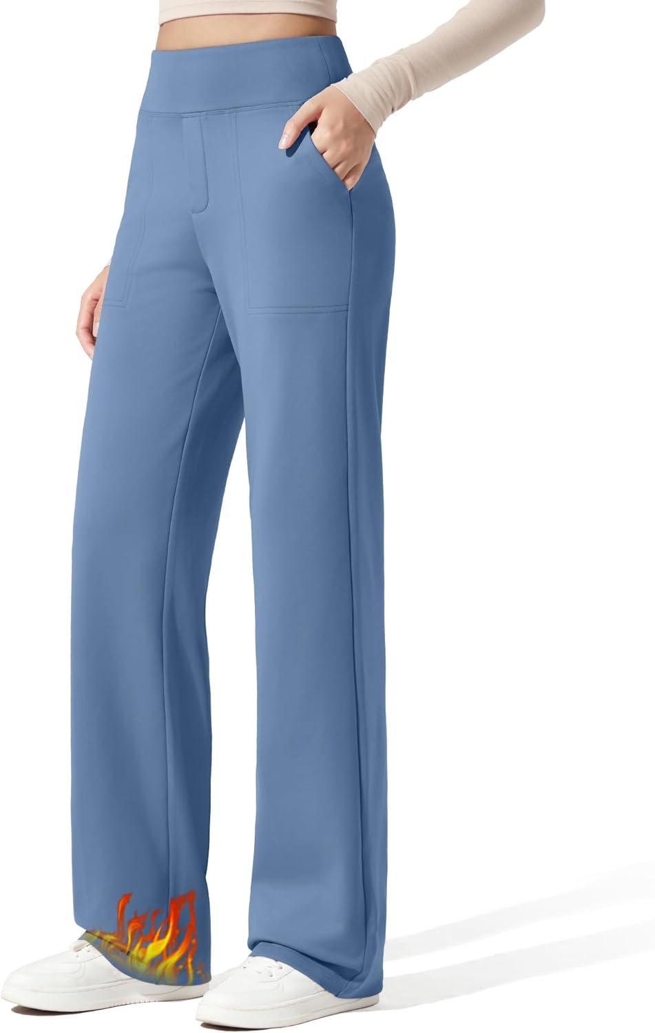 G4Free Women Fleece Lined Pants with Pockets Wide Leg Winter Thermal Work Trousers Dressy Casual Petite/Regular/Tall