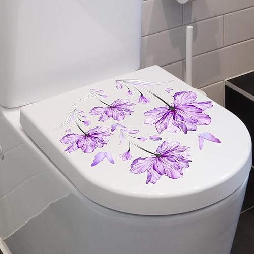 Miniatura 4 de BIBITIME Calcomanías de flores de mariposa moradas para asiento de inodoro