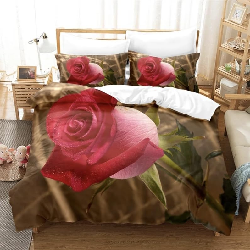 Housse de couette 90x190 parure de lit enfant microfibre rose brune 110g m2