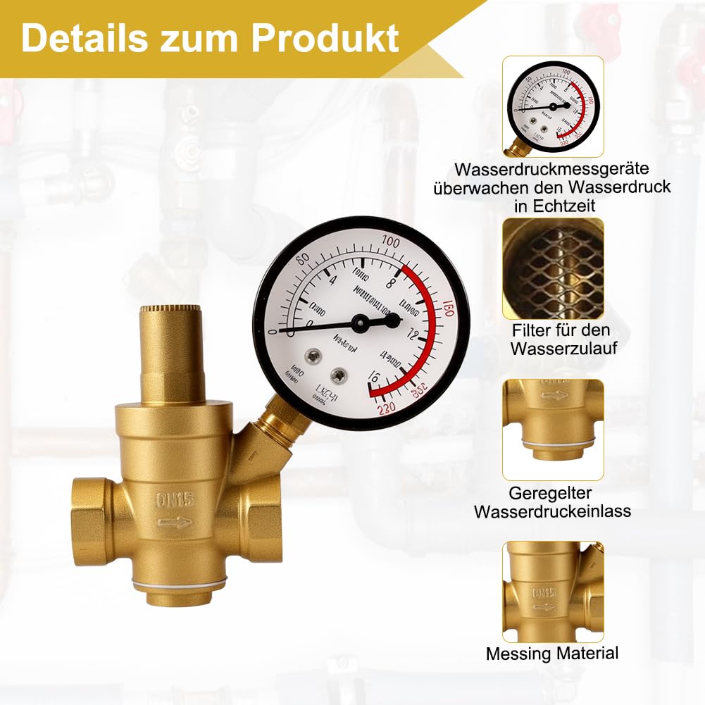 Druckminderer 1 Zoll DN25 mit Manometer und Filter, aus Druckminderer 1 Zoll DN25 mit Manometer und Filter, aus