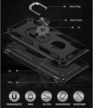 Yiakeng for iPhone XR Case, iPhone XR Phone Cases With Screen Protector, Silicone Shockproof Military Grade Protective Phone Cover with Ring Kickstand for iPhone XR (Black)
