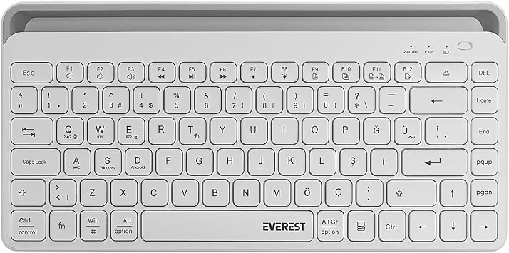 Everest KB-BT66 Beyaz 2.4G+BT1+BT2 üçü bir arada 3 in 1 Q Kablosuz klavye