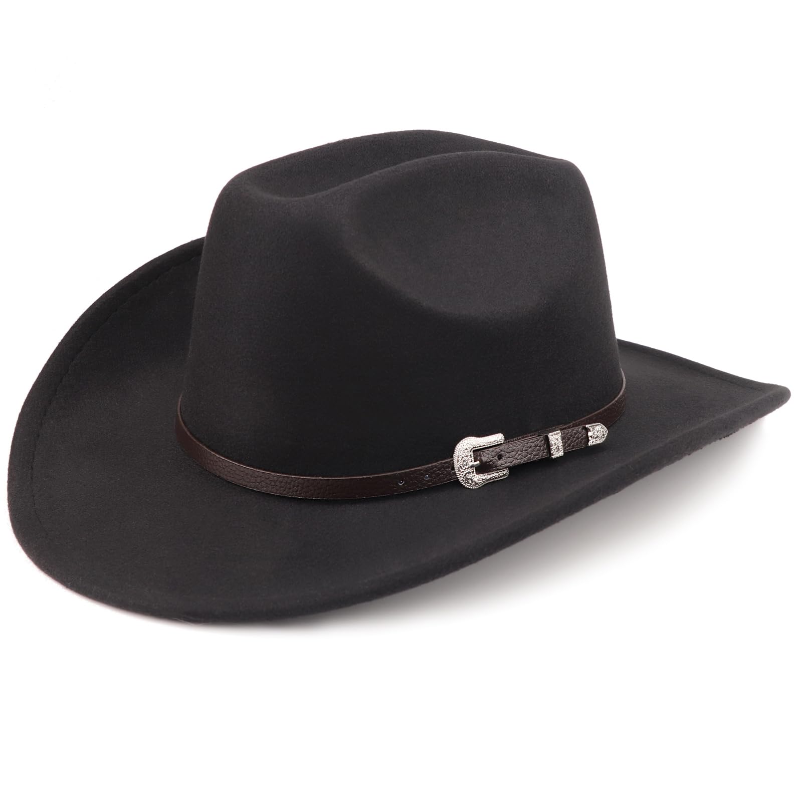 DRESHOW Wide Brim Hat Fedora for Women Belt Buckle Retro Panama Floppy Hat