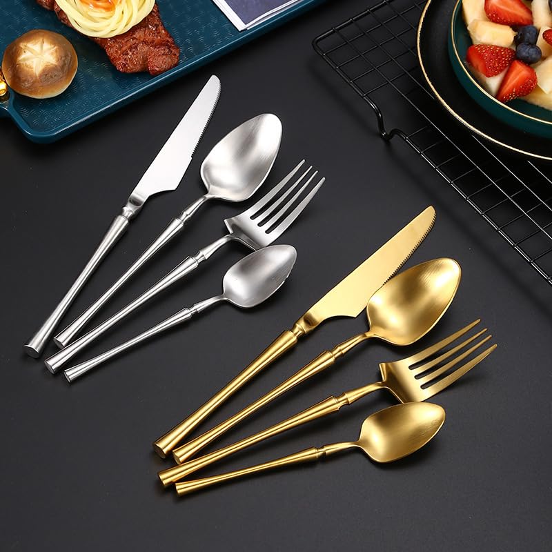Besteckset, 4/16/24/32/40/48-teilig, Besteckset aus Edelstahl 304, Gabel und Löffel, goldenes Steakmesser- und Gabelset. Roségold, 10er-Set, 40-teilig