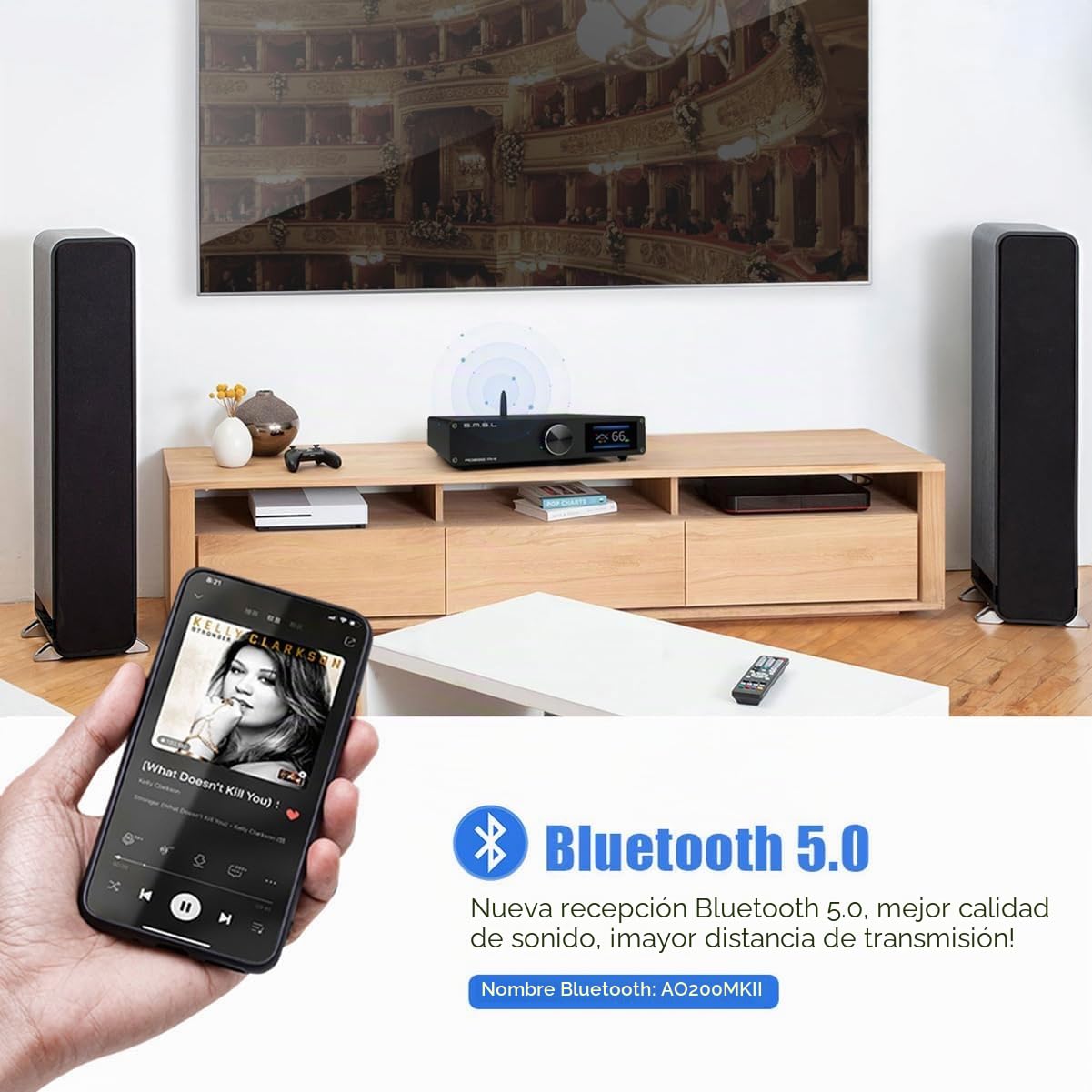 AOSHIDA SMSL AO200MKII MA5332MS - Amplificador de potencia digital (chip 160 W x 160 W, Bluetooth5.0, USB/RCA/XLR, entrada de 2.1 canales, HiFi para altavoces de subwoofer/pasivos)