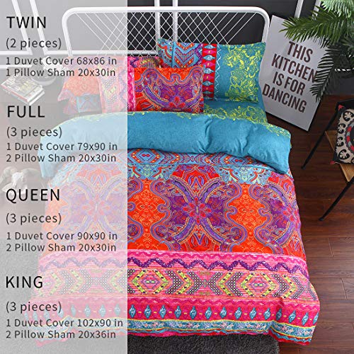 Nayoroom Omelas Bohemian Queen Duvet Cover Set Colorful Boho Floral Bedding Super Soft Microfiber Duvets Cover Queen Size Zipper Closure Indian Tribal Exotic Comforter Cover thumb #6