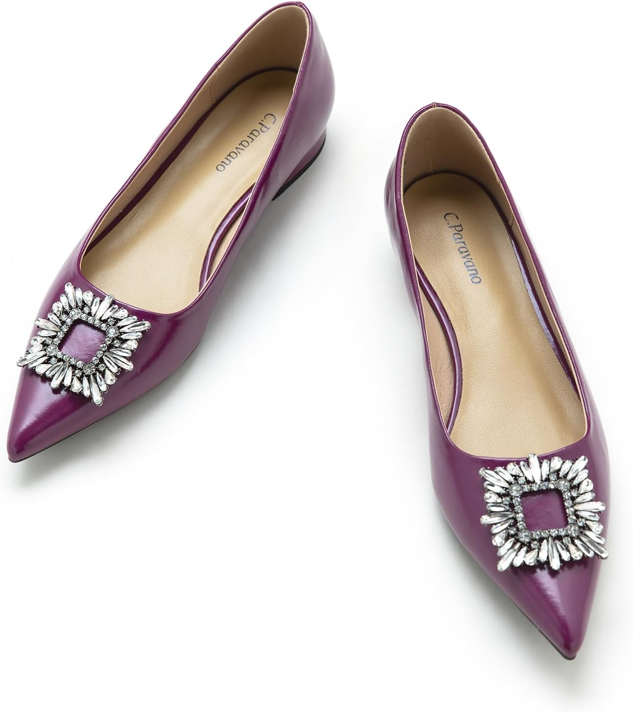 C.Paravano Women’s Flats I Pointed Toe Flats for Women I Women Flat Shoes I Crystal Buckle Flats I Ballet Flats Shoes for Women I Slip on Dressy Flats 9.5 Purple_a6