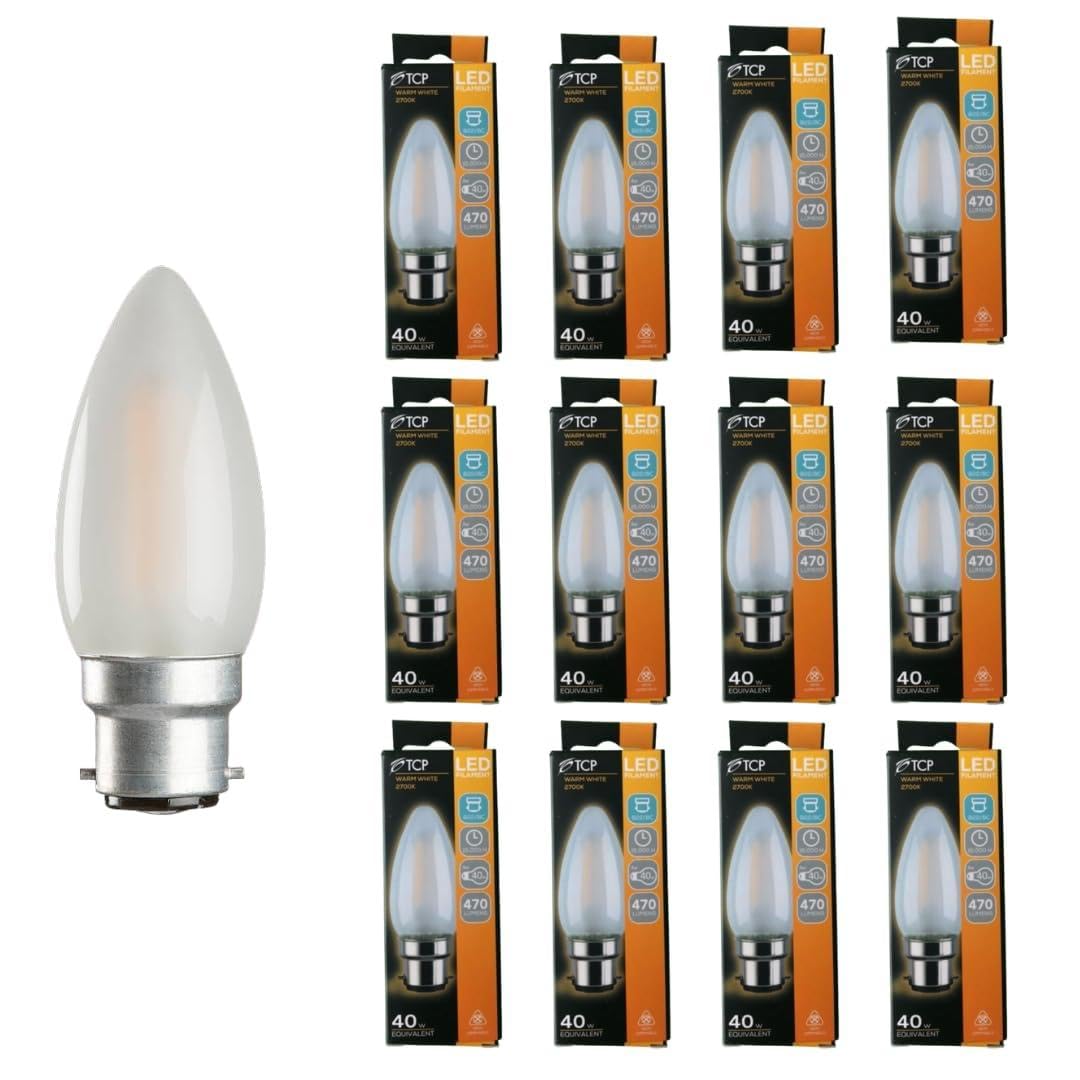 12 x Candle LED Light Bulb Warm White 4W BC B22 EQUIV 40W 2700K 15000 HRS