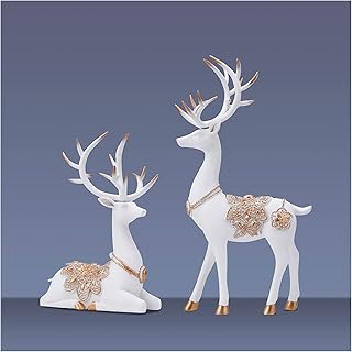 CECKQUE White Reindeer Christmas Decoration for Dining Centerpiece Table Decor, Resin Deer Statues Modern Home Decor Accen...