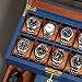 ROTHWELL 10-Slot Watch Box in Leather with Valet Drawer, Luxury Watch Case Display Organizer with Ultra Soft Microsuede Liner, Jewelry and Sunglass Holder With Large Glass top (Blue/Tan)