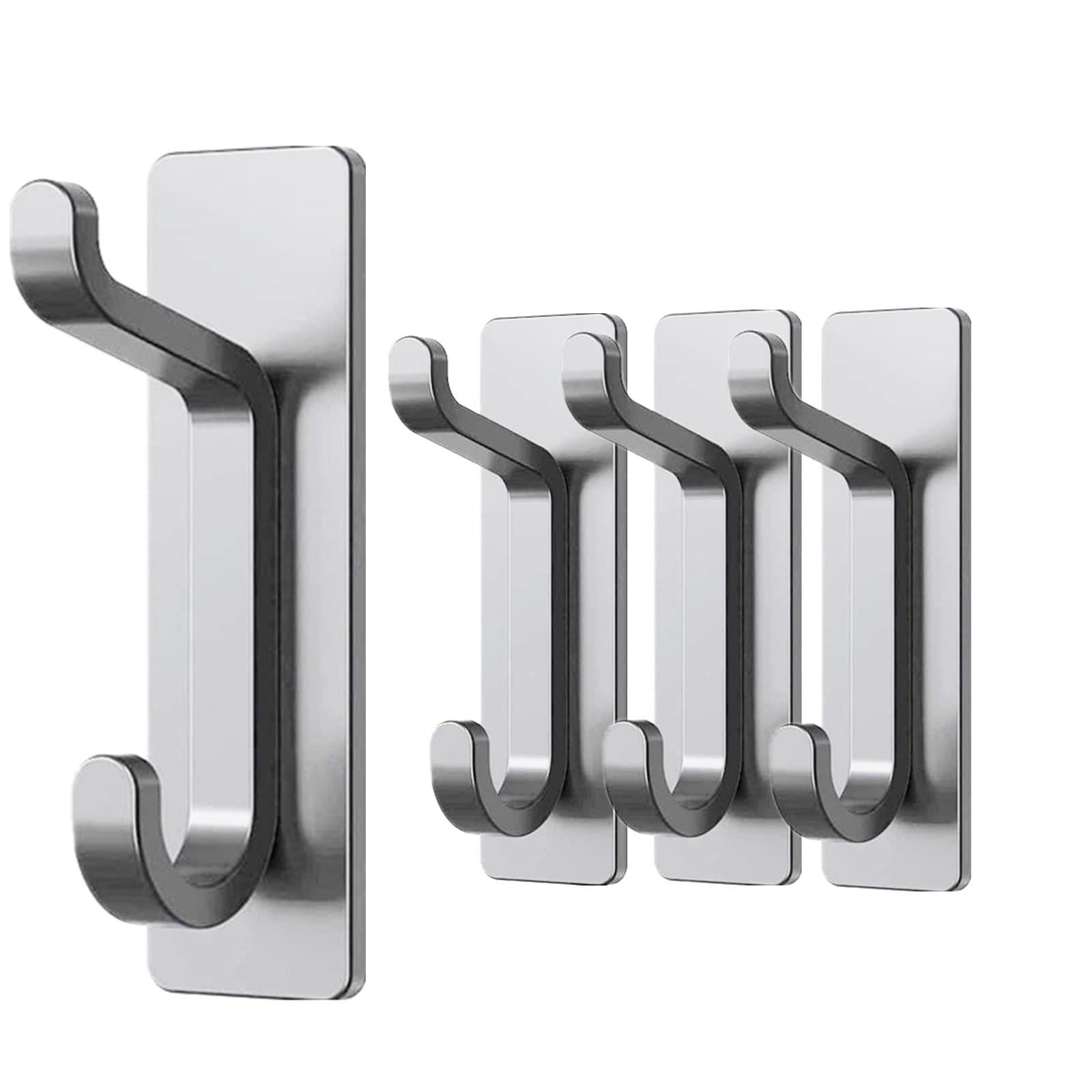 WYSUMMER Self Adhesive Hooks,2Pcs 304 Stainless Steel Hook Self Adhesive Door Hooks, Coat Hooks, Anti-Rust Waterproof Sticky Hooks for Kitchen Bathroom Office Toilet (Sliver)