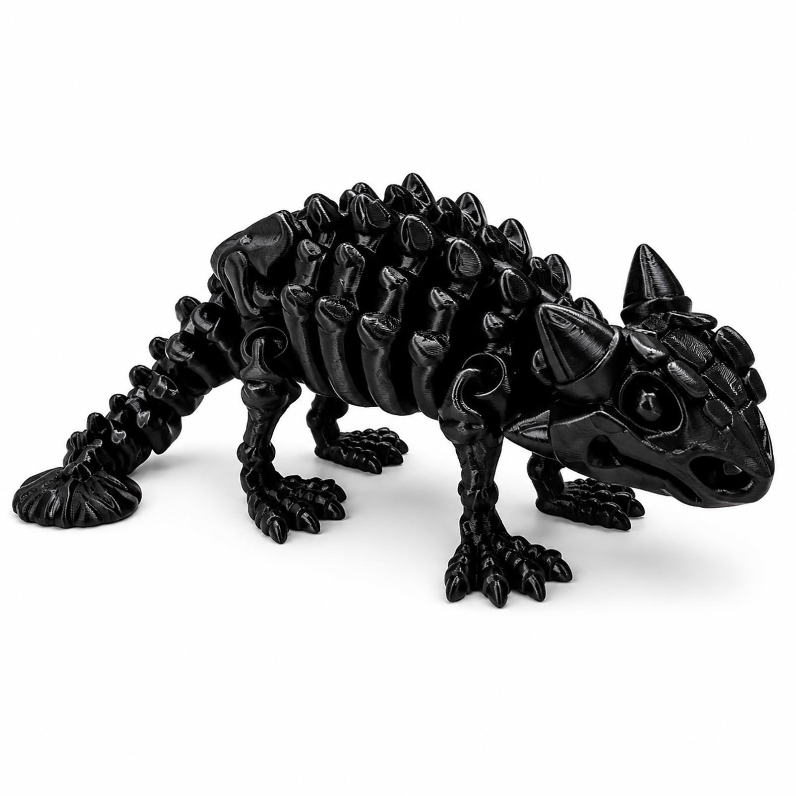 CASOME 3D Printed Articulated Skeleton Ankylosaurus Figurine, Movable Fossil Dinosaur Display Ornament, Prehistoric Desk Decor Collectible Model, 21cm(Black)