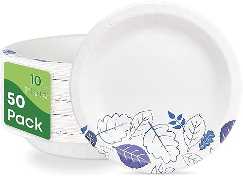 Paperjoy Platos de papel ultra de 10 pulgadas para uso diario, 50 platos desechables para todas las ocasiones, a prueba de remojo, a prueba de