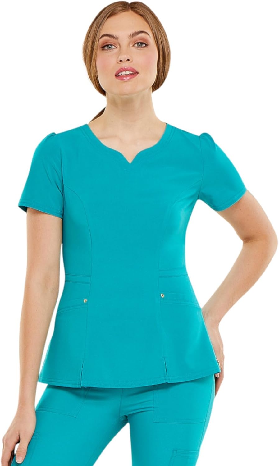 HeartSoul Womens Scrubs, V,Neck Peplum Top, Love Always Performance Fabric HS670 3X-Large Teal Blue