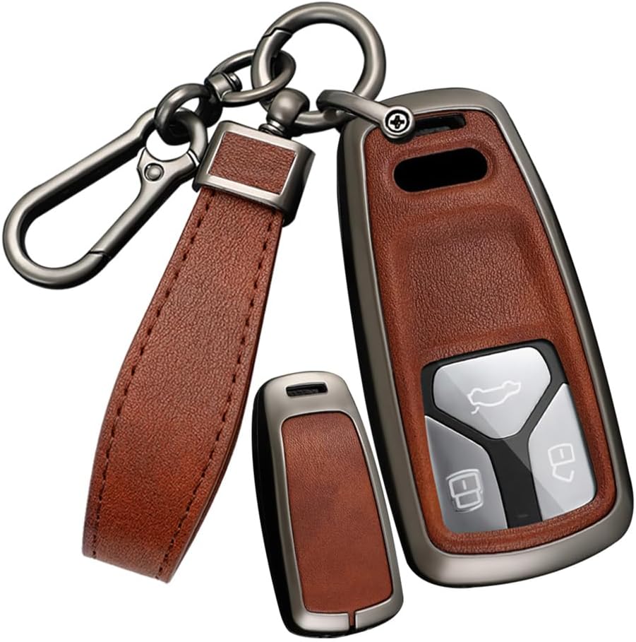 SANRILY PU Leather Key Fob Cover Fit for Audi A4 2018 2020 Q5 SQ5 Q7 TT A3 A6 SQ5 R8 S5 Keyless Full Protection Smart Key Case with Leather Keychain Black-blue