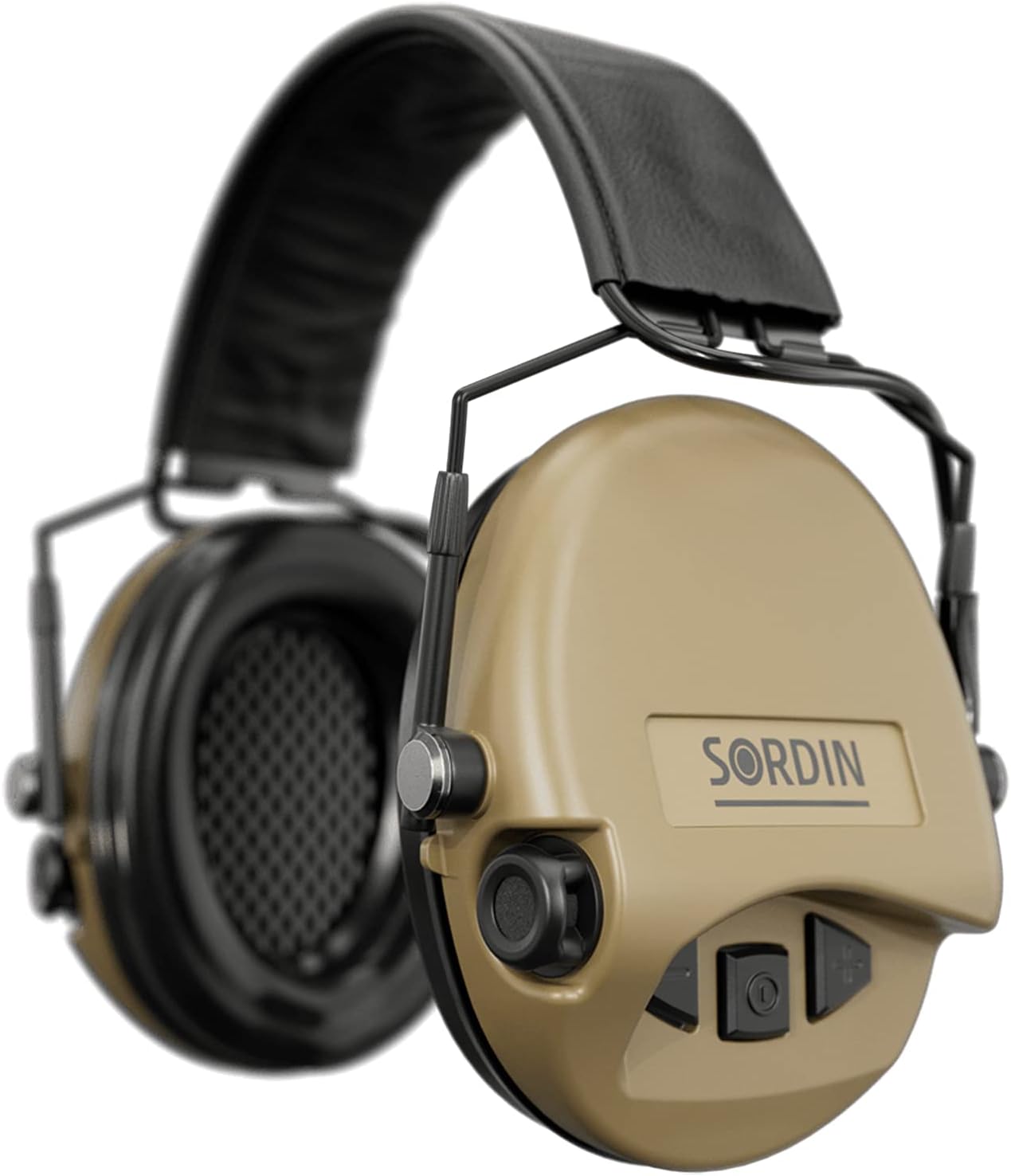 Sordin MIL AUX Slim Ear Muffs - Active and Electronic Military Ear Defenders w/Leather Headband - Tactical Earmuffs