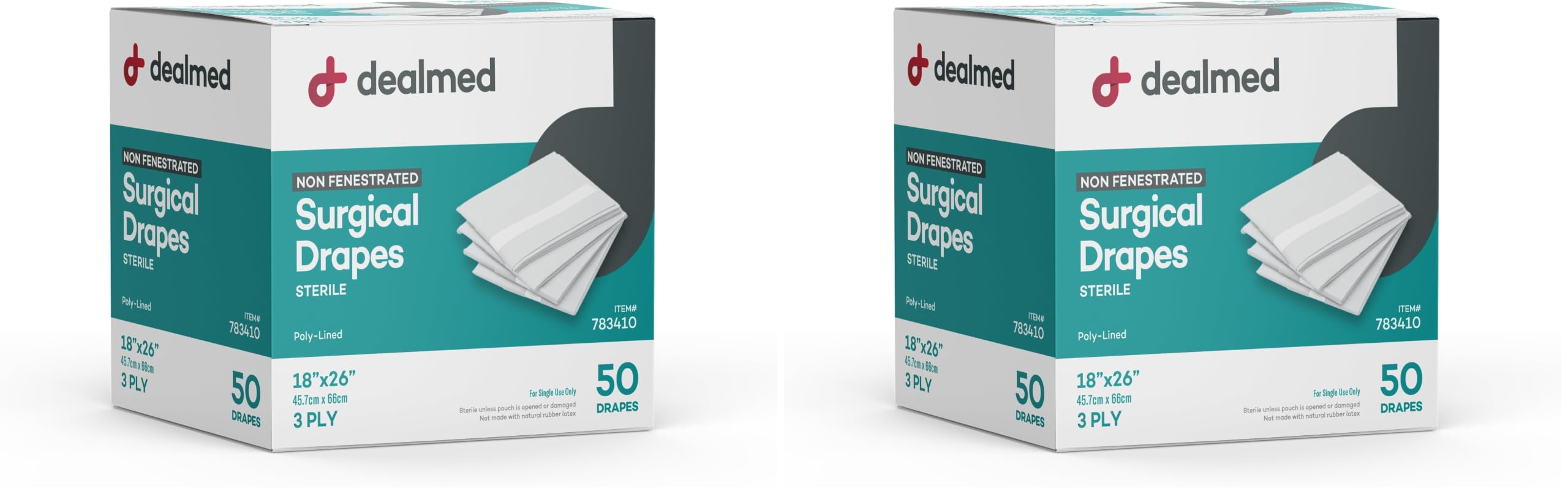 Dealmed Non-Fenestrated Sheets – 50 Count 3-Ply Poly-Lined Drape Sheets, White Material, Perfect for Hospitals, Medical Facilities, and Physicians’ Offices, 18" x 26" (Pack of 2)
