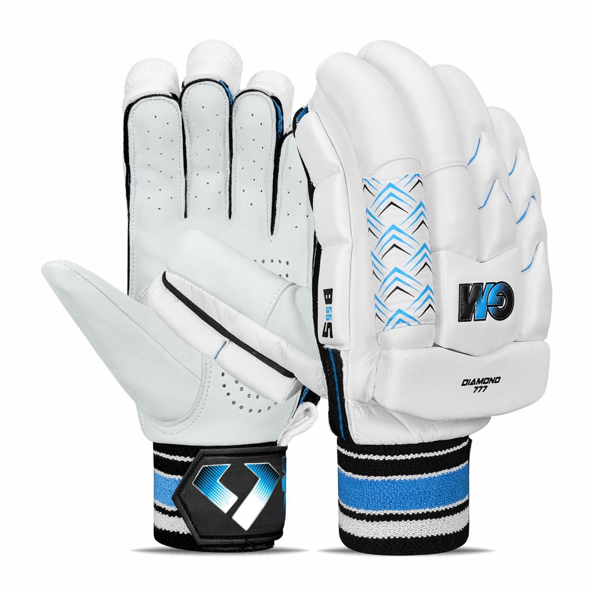 GM Diamond 777 Professional Cricket Batting Gloves for Men | Maximum Protection | Utmost Comfort | Right Handed | Free Cover | Colour: White/Blue-image-37