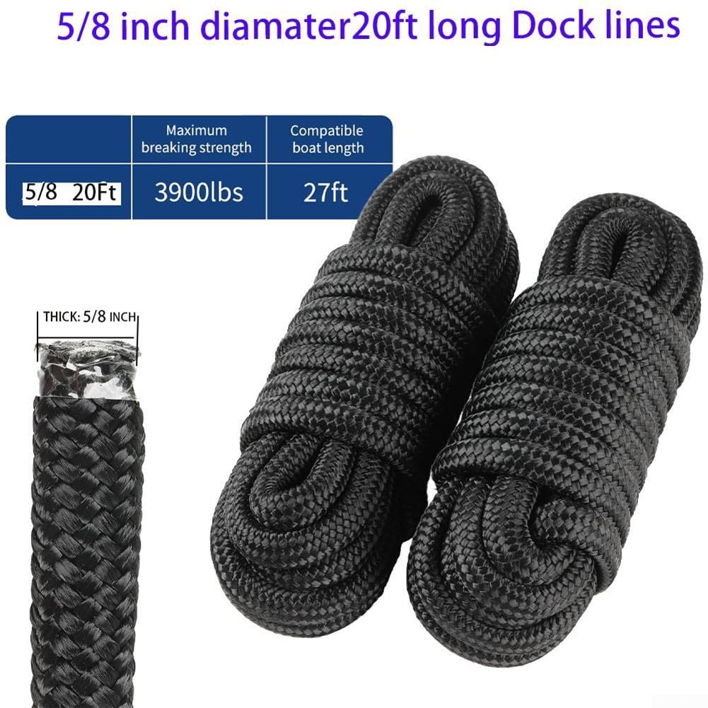 Starke Bootsanleinen Festmacher Seil für doppelt geflochtenes Nylon für Kotflügel und Ankerleine Takelage mit professionellen geschlagenen Augen und hitzeversiegelten Enden (1,6 cm)
