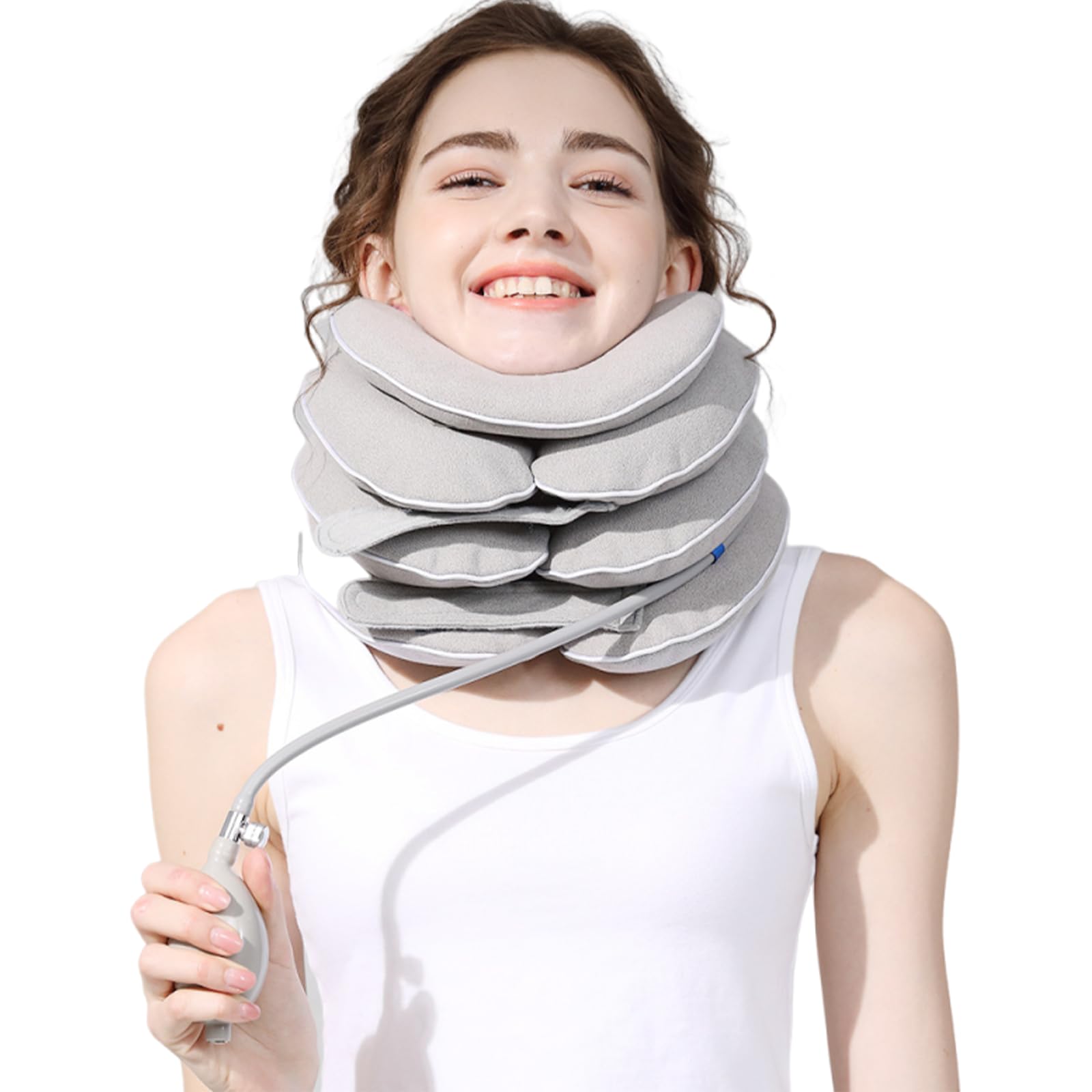 Gonflable Minerve, 3+1 Couches avec Mentonnière, Conception Ergonomique, Tour de cou Avion Doublure épaisse en TPU, pour la Traction Cervicale et le Soulagement de la Douleur