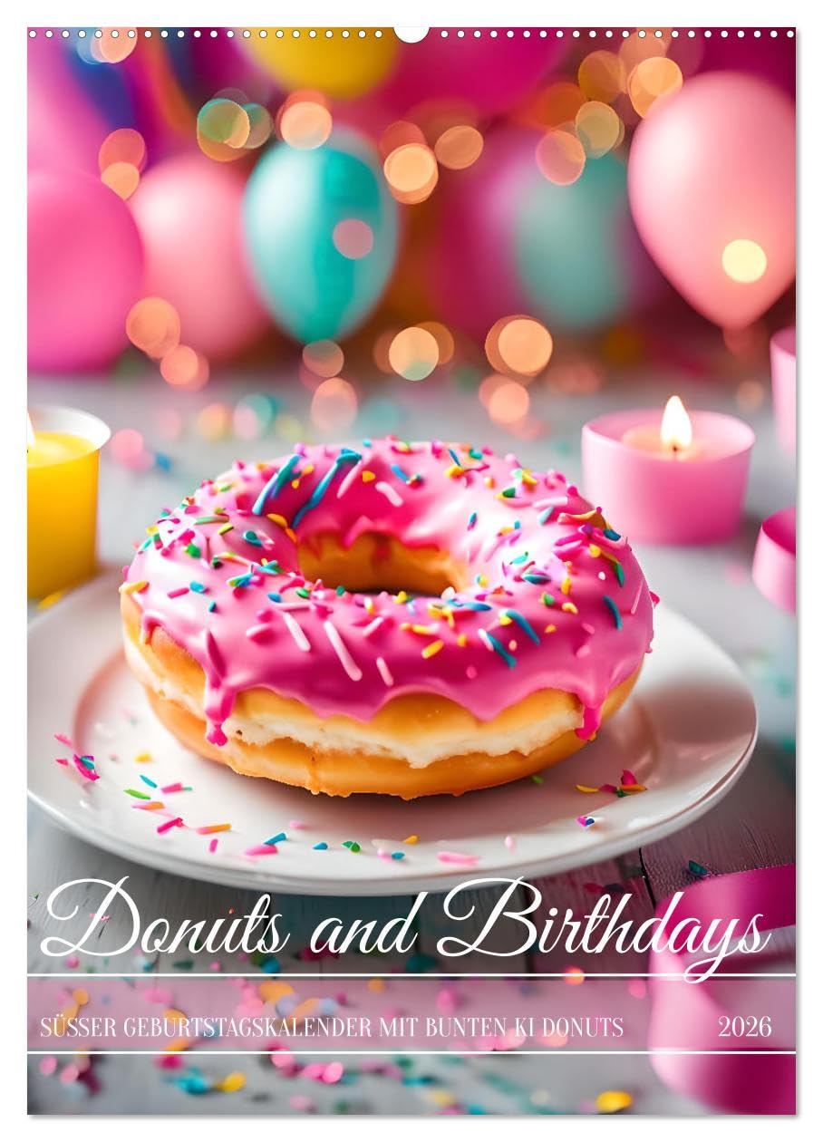 Donuts and Birthdays, süßer Geburtstagskalender mit bunte KI Donuts (Wandkalender 2026 DIN A2 hoch), CALVENDO Monatskalender: Süße Geburtstage. Ein Jahr voller bunter Donuts. (CALVENDO Lifestyle)