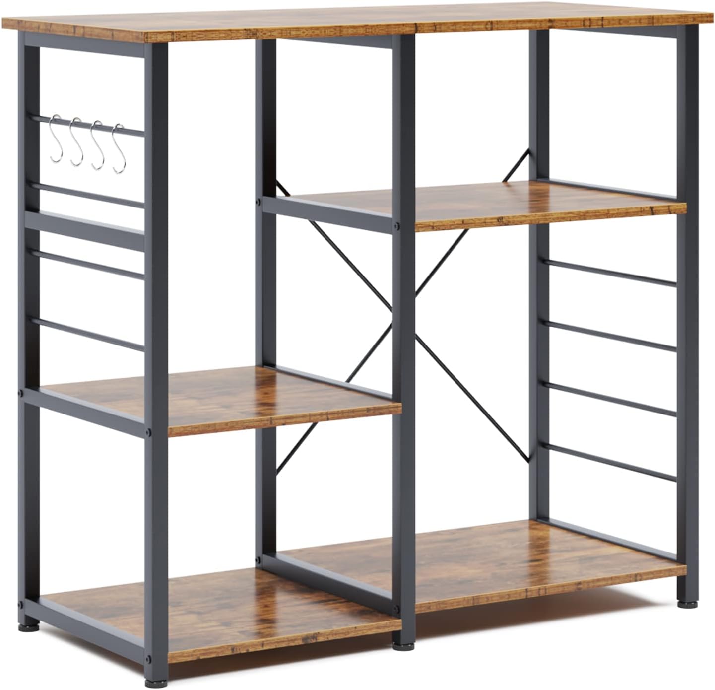 SDHYL, 35 inch Coffee Bar Bakers Rack with 4 Shelves, Kitchen Storage Organizer with Metal Frame, Microwave Stand for Home Kitchen Bathroom