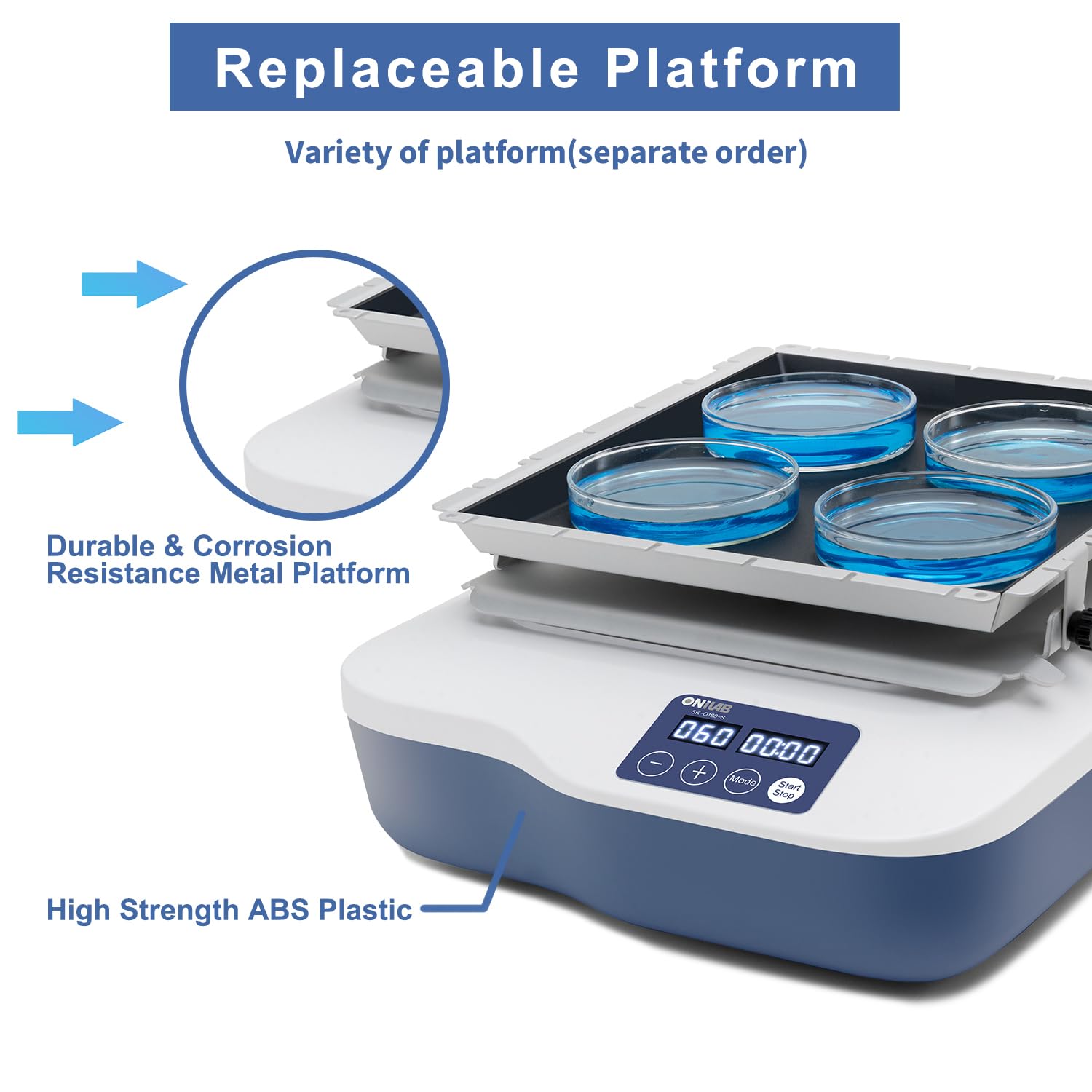 ONiLAB Digital Orbital Shaker Adjustable Speed 40-200RPM,Capacity 2KGS, Orbital Rotator Shaker with Continuous Mode or Timer Mode(1min-99h59min), Replaceable Platform,Labs and Classrooms