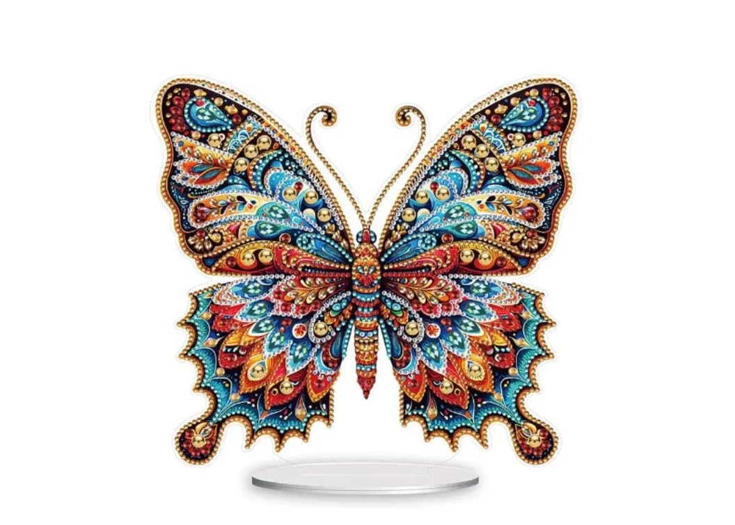 Syntego Acrylic Butterfly Diamond Painting Art I 5D DIY Embroidery Kit with Rhinestones I Mosaic Orange & Blue Home Decor Kit I Tabletop Ornament Decoration I for Adults & Beginners I Easy to Use