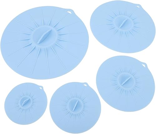 Miniatura 5 de Paquete de 5 tapas de silicona para tazón, cubierta de silicona para microondas, con 5 tamaños, tapas térmicas reutilizables para tazas, cuencos,