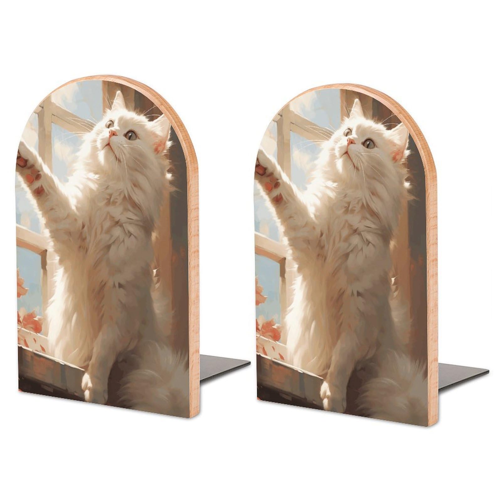 Serre-livres chat blanc en bois cadeau idéal pour lecteur