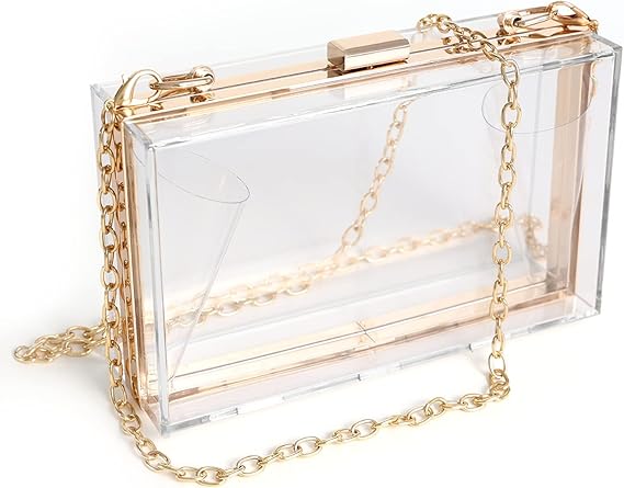 Amazon Wjcd レディース クリアパース アクリル クリア クラッチバッグ ショルダー ハンドバッグ 取り外し可能なゴールドチェーンストラップ付き カラー ゴールド ショルダーバッグ
