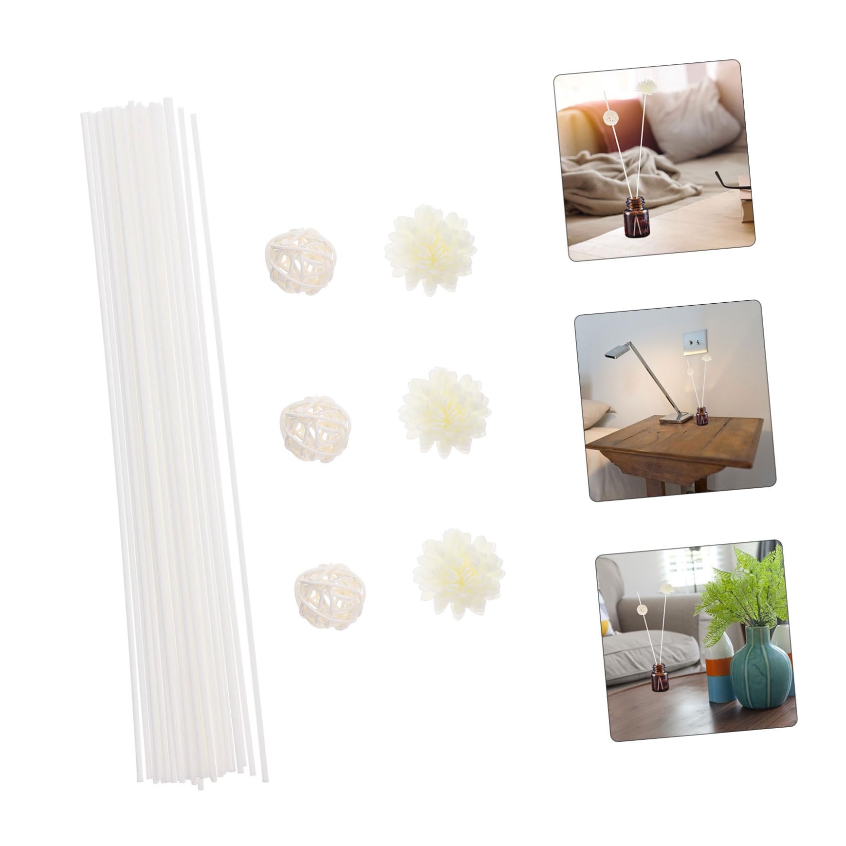 ULTECHNOVO Bâtonnets Diffuseurs Aromathérapie en Rotin Blanc 30 Pièces pour Huile Essentielle Outils Diffuseurs Parfum Intérieur Été Fleurs Séchées