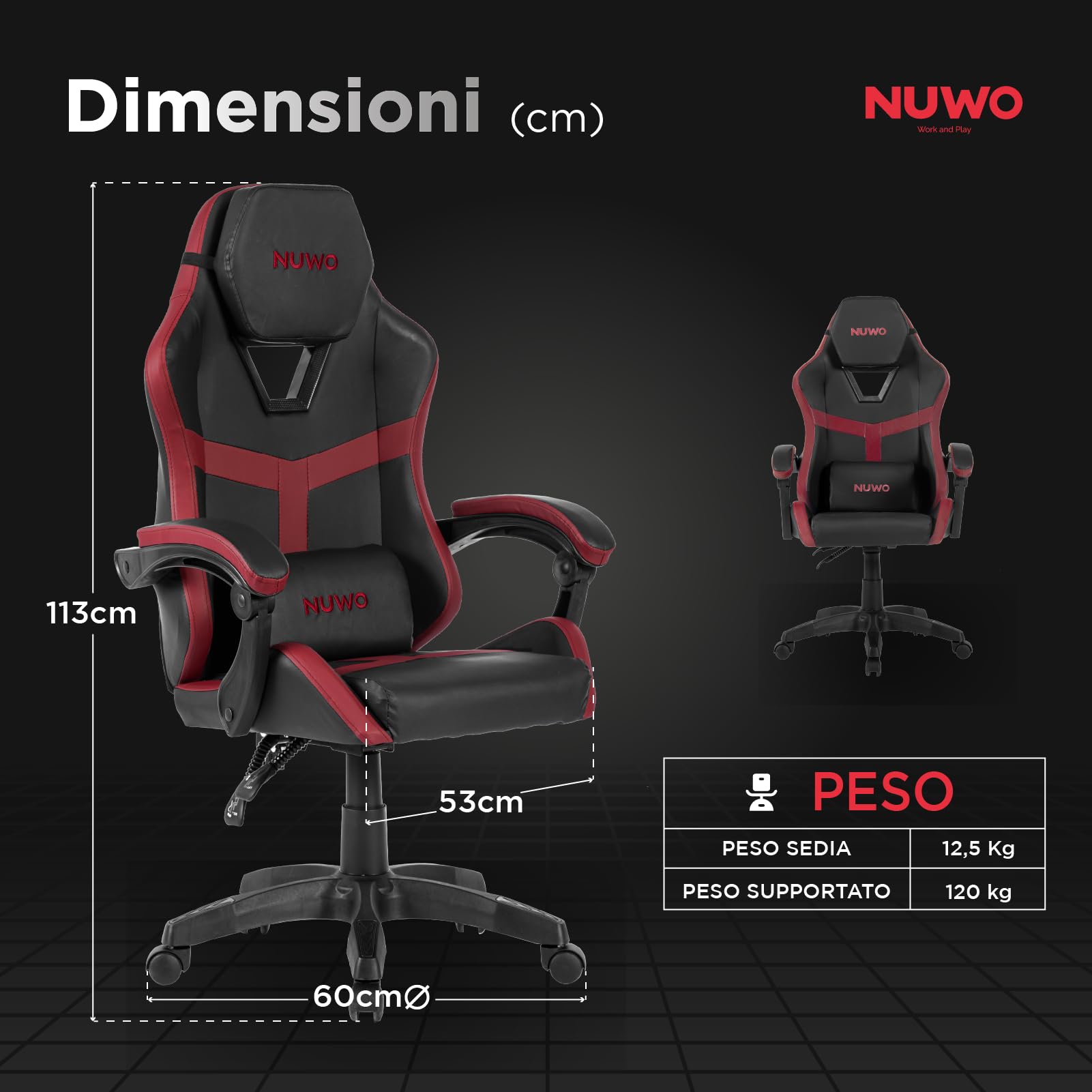 Nuwo Odin - Silla Gaming ergonómica, Silla de Ordenador para Ordenador de Videojuegos, Oficina, reposabrazos Acolchados curvos, Respaldo y Altura Ajustable, Soporte Lumbar y reposacabezas, 120 kg