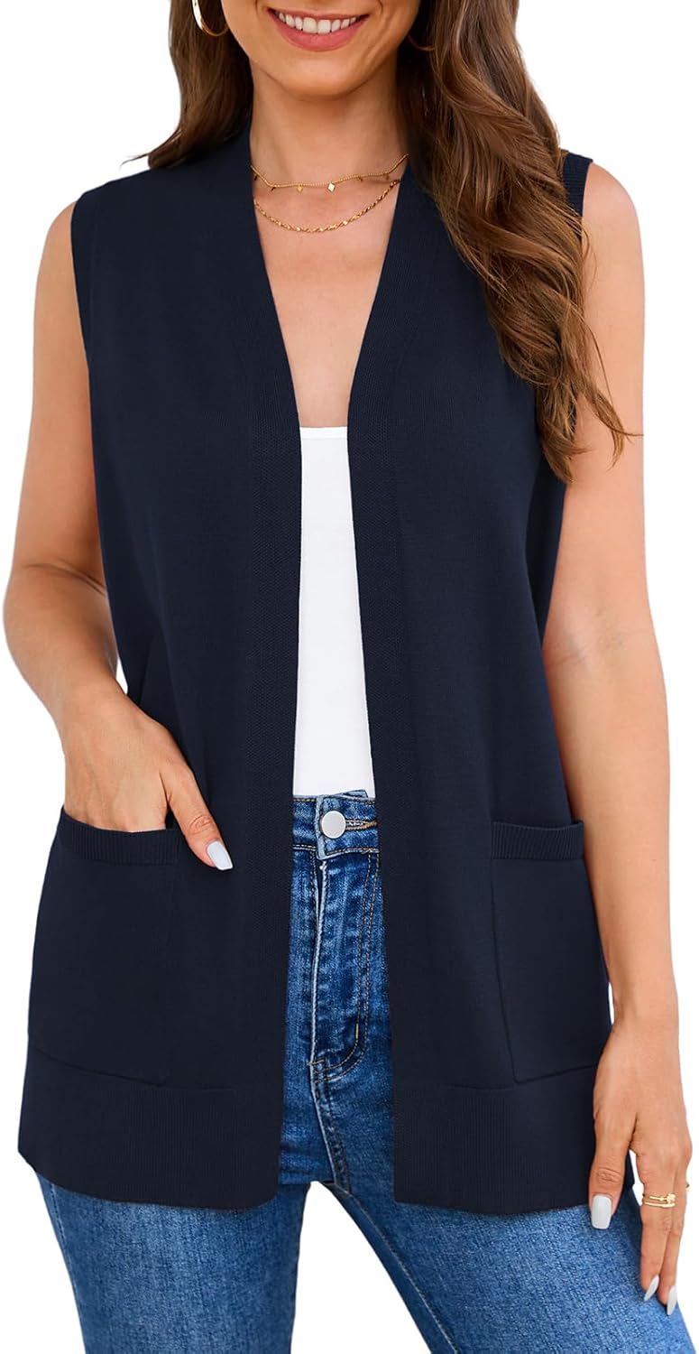 Women's 2025 Long Sleeve Cardigan Sweaters Fashion Casual Soft Knit Business Coat Vest with Cozy Pockets (S-3XL)